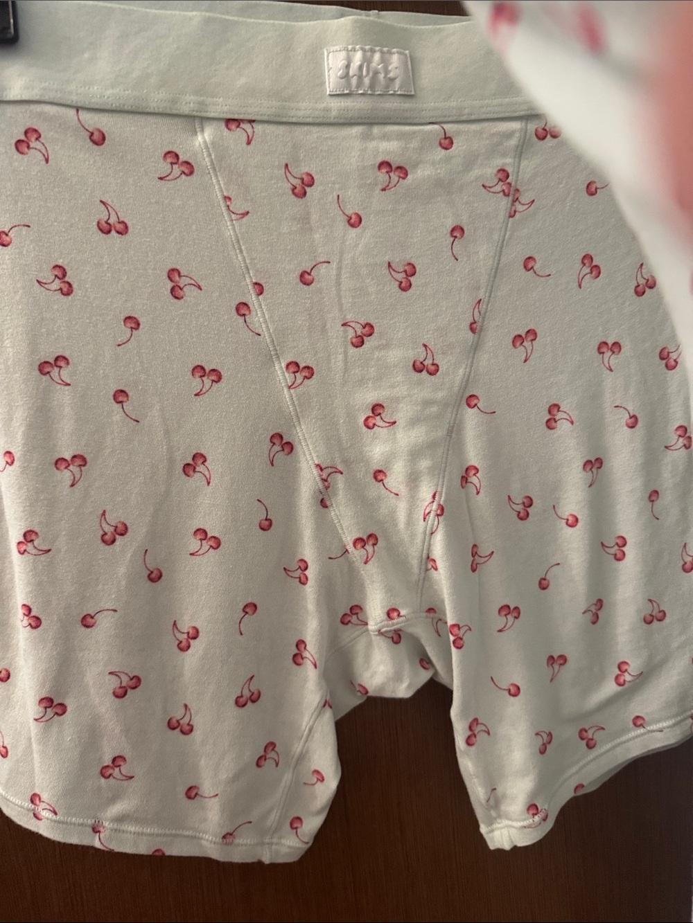 SKIMS Cream Long-Sleeve Pajama Top & Shorts with Red Cherry Motif - Picture 4 of 5
